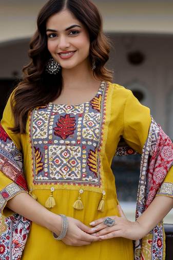 Green printed pure cotton kurta trouser dupatta set