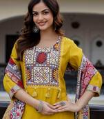 Green printed pure cotton kurta trouser dupatta set