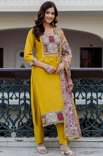 Green printed pure cotton kurta trouser dupatta set
