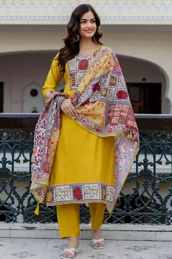 Green printed pure cotton kurta trouser dupatta set