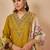 Mustard embroidered viscose rayon kurta trouser dupatta set