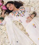 White embroidered pure cotton kurta trouser dupatta set