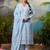 Blue embroidered pure cotton kurta trouser dupatta set