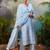 Blue embroidered pure cotton kurta trouser dupatta set