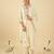 Off white embroidered pure cotton kurta trouser dupatta set