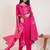 Pink embroidered viscose rayon kurta trouser dupatta set