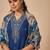 Blue embroidered viscose rayon kurta trouser dupatta set