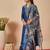 Blue embroidered viscose rayon kurta trouser dupatta set