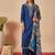 Blue embroidered viscose rayon kurta trouser dupatta set