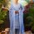 Blue embroidered pure cotton kurta trouser dupatta set