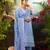 Blue embroidered pure cotton kurta trouser dupatta set