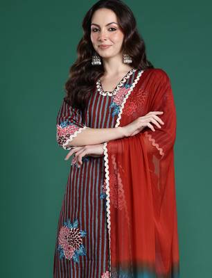 Multicolor printed pure cotton kurta trouser dupatta set 1