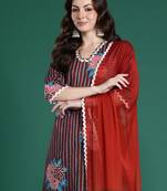 Multicolor printed pure cotton kurta trouser dupatta set
