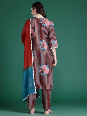 Multicolor printed pure cotton kurta trouser dupatta set 2