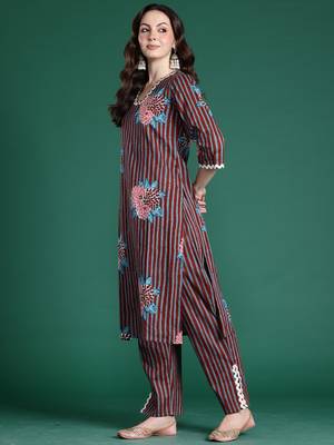 Multicolor printed pure cotton kurta trouser dupatta set 3