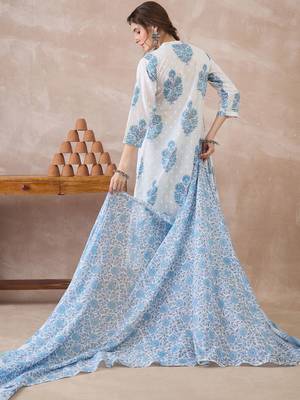 White printed pure cotton kurta trouser dupatta set 2