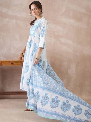 White printed pure cotton kurta trouser dupatta set 3