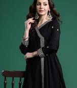 Black embroidered silk kurta trouser dupatta set