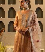 Peach embroidered silk kurta trouser dupatta set