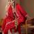 Red embroidered silk kurta trouser dupatta set