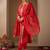 Red embroidered silk kurta trouser dupatta set
