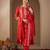 Red embroidered silk kurta trouser dupatta set