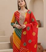 Multicolor printed georgette kurta trouser dupatta set
