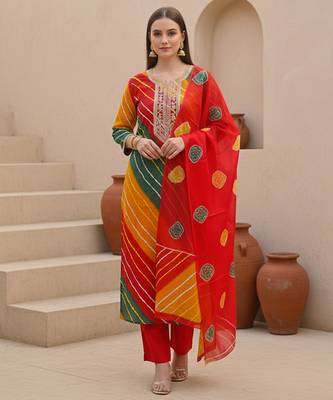 Multicolor printed georgette kurta trouser dupatta set 2