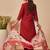 Orange embroidered viscose rayon kurta trouser dupatta set
