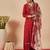 Orange embroidered viscose rayon kurta trouser dupatta set
