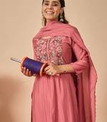 Pink embroidered silk kurta trouser dupatta set