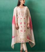 Cream embroidered silk kurta trouser dupatta set