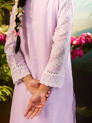 Purple embroidered pure cotton kurta trouser dupatta set 3