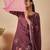 Burgundy printed linen kurta trouser dupatta set