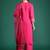 Magenta embroidered silk kurta trouser dupatta set
