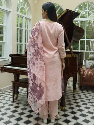 Pink embroidered silk kurta trouser dupatta set 2