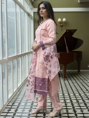Pink embroidered silk kurta trouser dupatta set 3