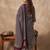 Purple printed pure cotton kurta trouser dupatta set