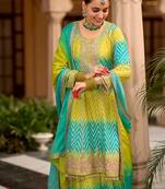 Multicolor embroidered chinon kurta trouser dupatta set