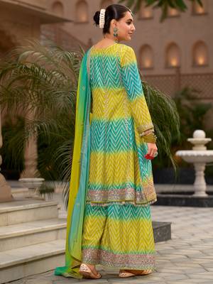 Multicolor embroidered chinon kurta trouser dupatta set 2