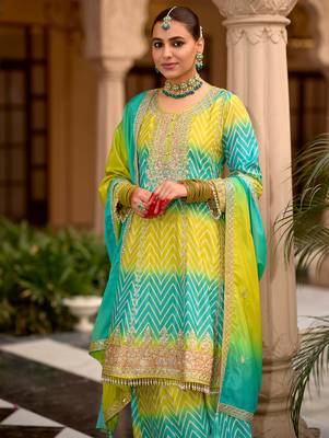 Multicolor embroidered chinon kurta trouser dupatta set 4