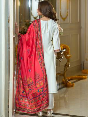 White embroidered silk kurta trouser dupatta set 2