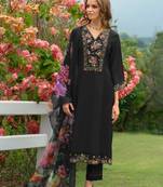 Black embroidered liva kurta trouser dupatta set
