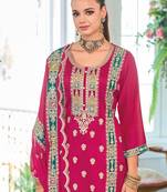 Pink embroidered chinon kurta trouser dupatta set