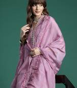 Purple embroidered organza kurta trouser dupatta set