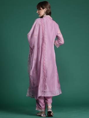Purple embroidered organza kurta trouser dupatta set 2
