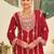 Red embroidered chinon kurta trouser dupatta set