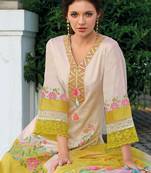 Yellow embroidered silk kurta trouser dupatta set
