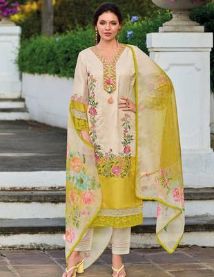 Yellow embroidered silk kurta trouser dupatta set 2