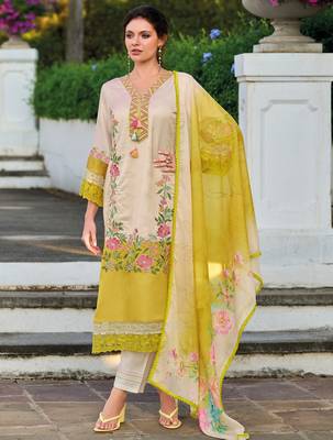 Yellow embroidered silk kurta trouser dupatta set 3